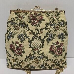 Vintage Walborg Floral Tapestry Purse Shoulder Bag Double Chain West Germany